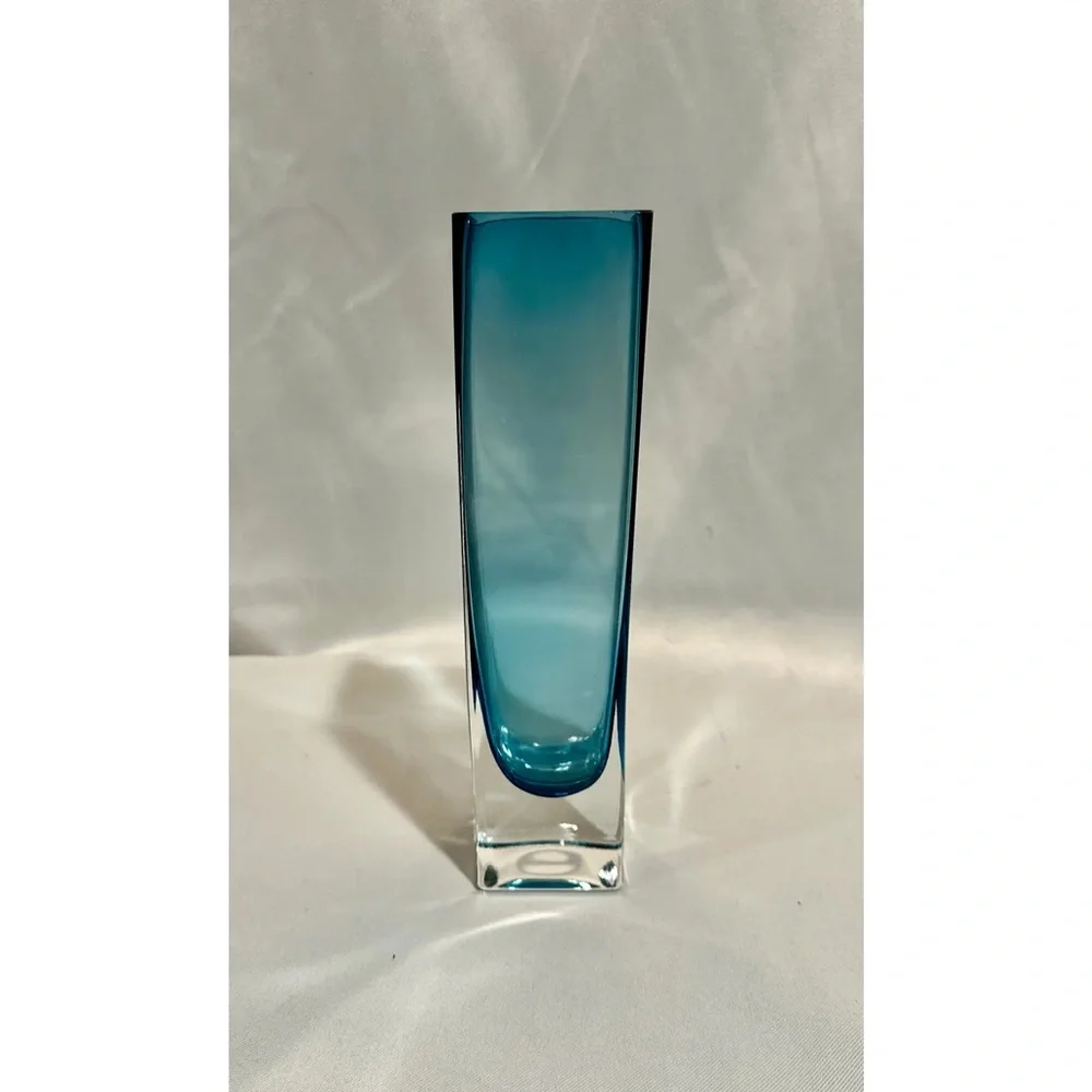 Mid-Century Murano Somerso Style  Blue Square Vase